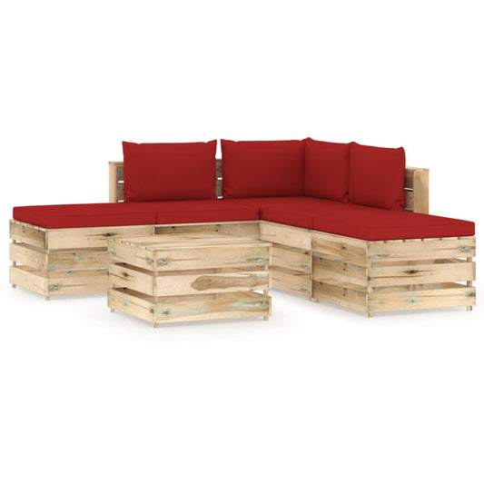 6-tlg. Garten-Lounge-Set mit Kissen Grün Imprägniertes Holz 100709