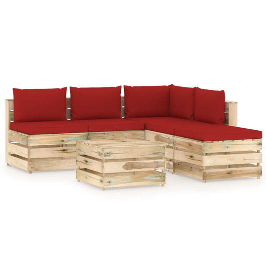 6-tlg. Garten-Lounge-Set mit Kissen Grün Imprägniertes Holz 101026