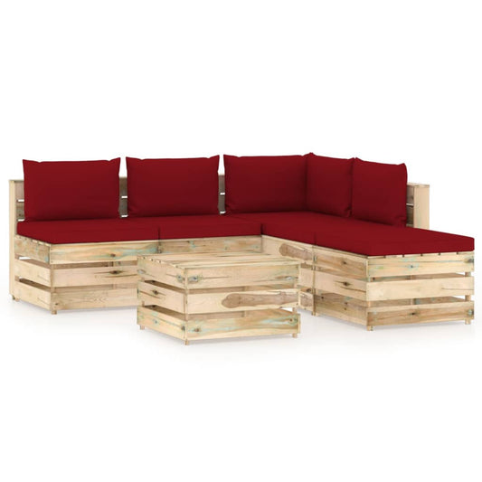 6-tlg. Garten-Lounge-Set mit Kissen Grün Imprägniertes Holz 100173