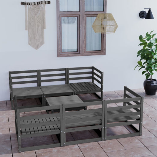 7-tlg. Garten-Lounge-Set Grau Kiefer Massivholz 101151