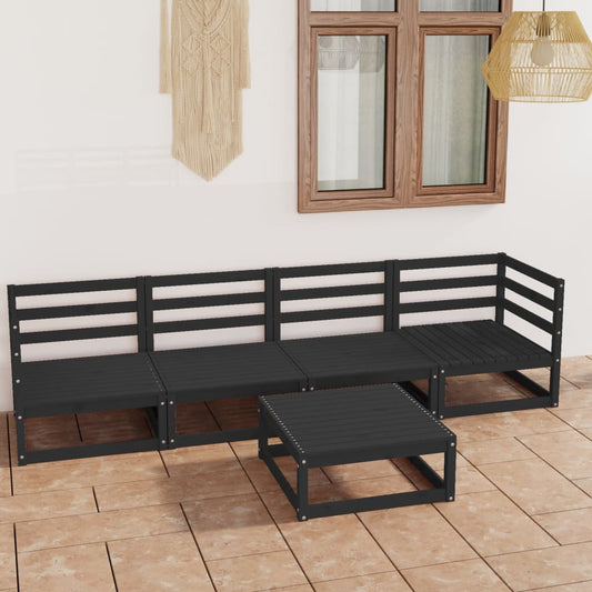 5-tlg. Garten-Lounge-Set Schwarz Massivholz Kiefer 100945