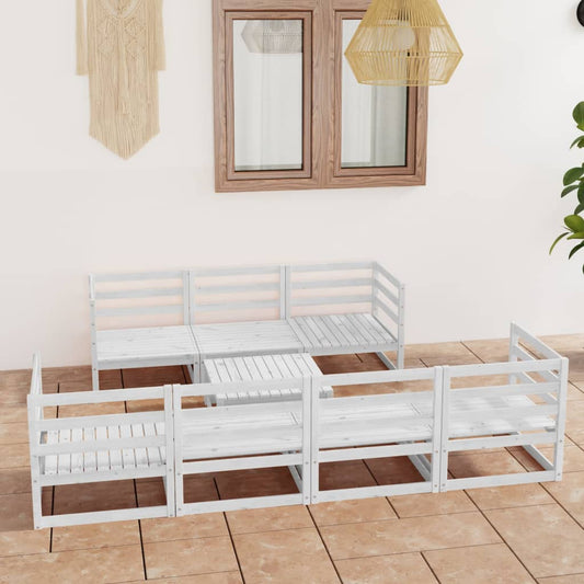 8-tlg. Garten-Lounge-Set Weiß Kiefer Massivholz 97056