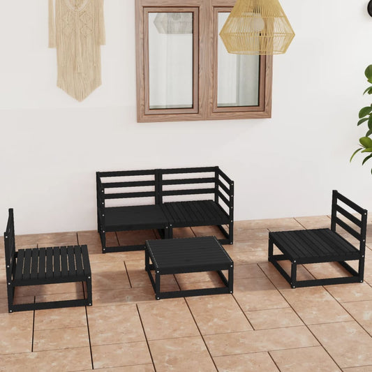 5-tlg. Garten-Lounge-Set Schwarz Massivholz Kiefer  100942