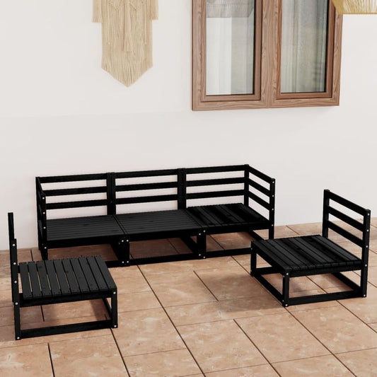 5-tlg. Garten-Lounge-Set Schwarz Massivholz Kiefer   97066