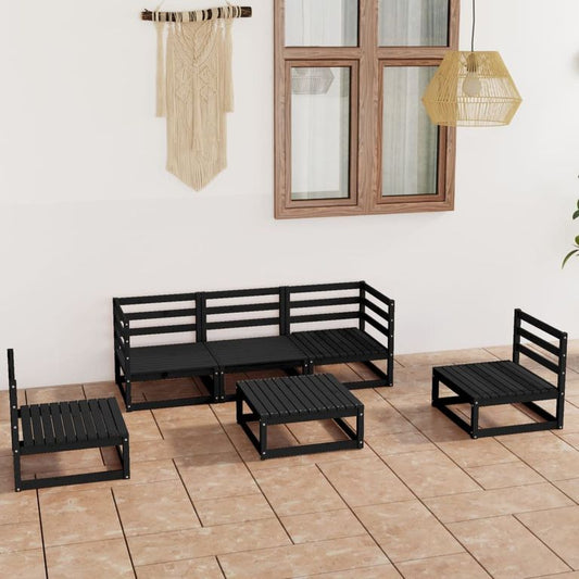 6-tlg. Garten-Lounge-Set Schwarz Massivholz Kiefer   97069