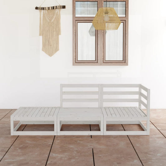 3-tlg. Garten-Lounge-Set Weiß Kiefer Massivholz 104824