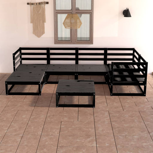 7-tlg. Garten-Lounge-Set Schwarz Massivholz Kiefer 114212