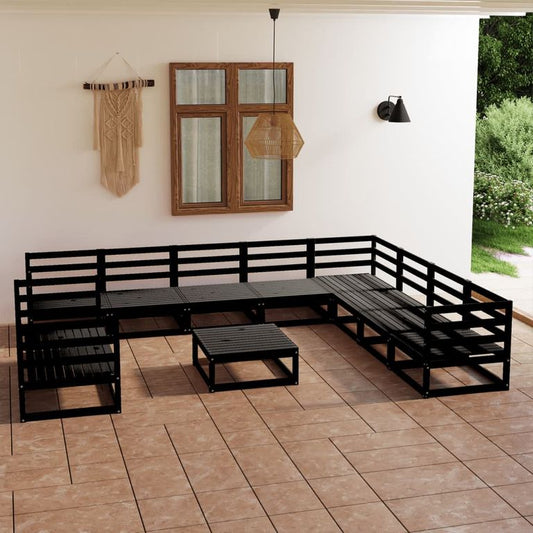 11-tlg. Garten-Lounge-Set Schwarz Massivholz Kiefer 97461