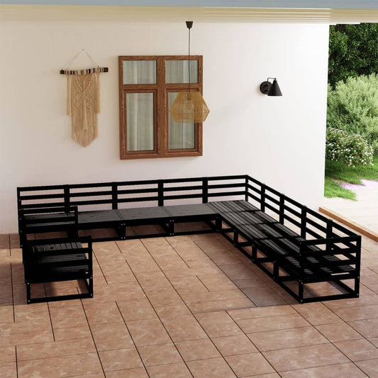 11-tlg. Garten-Lounge-Set Schwarz Massivholz Kiefer 97466