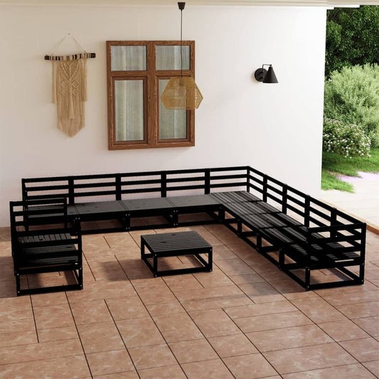 12-tlg. Garten-Lounge-Set Schwarz Massivholz Kiefer 97469