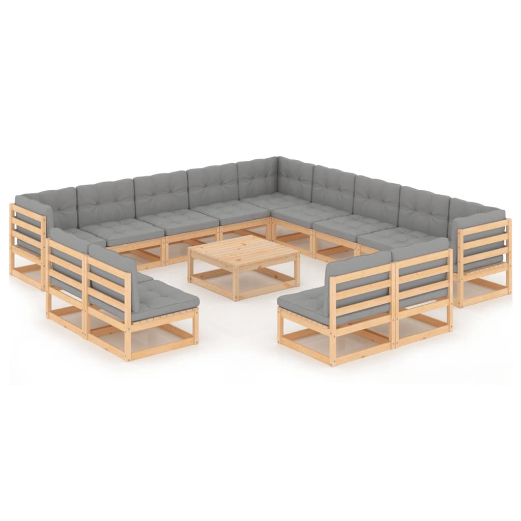 14-tlg. Garten-Lounge-Set mit Kissen Kiefer Massivholz 104716