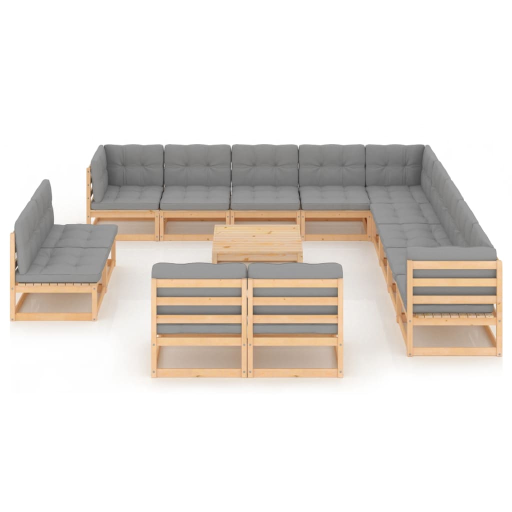 14-tlg. Garten-Lounge-Set mit Kissen Kiefer Massivholz 104716