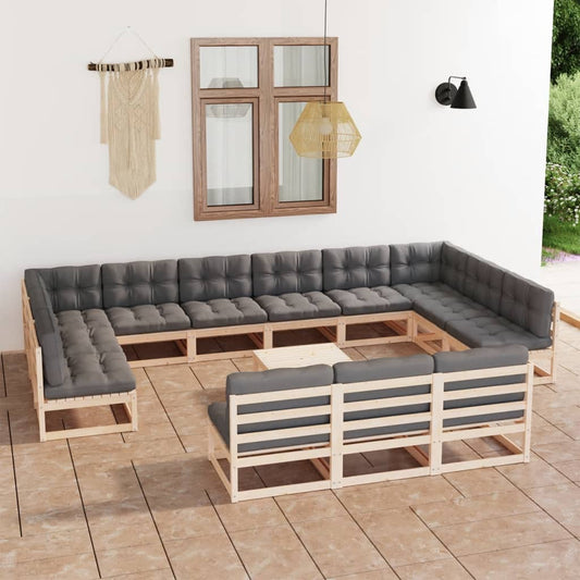 14-tlg. Garten-Lounge-Set mit Kissen Kiefer Massivholz 109734