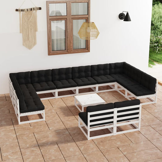 13-tlg. Garten-Lounge-Set mit Kissen Weiß Kiefer Massivholz 120644