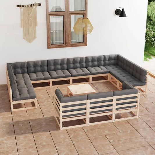 14-tlg. Garten-Lounge-Set mit Kissen Kiefer Massivholz 113969