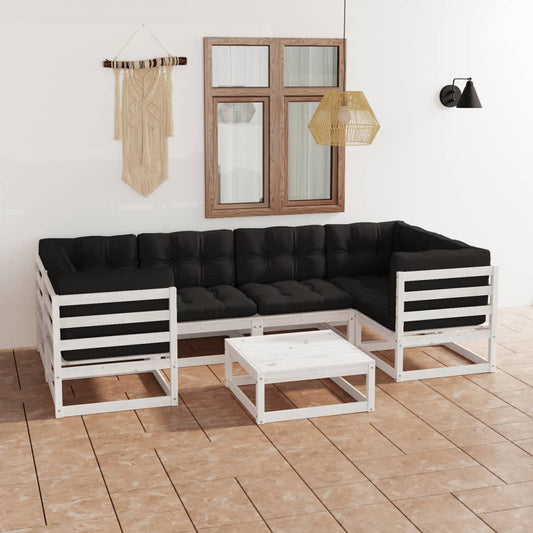 7-tlg. Garten-Lounge-Set mit Kissen Weiß Kiefer Massivholz 108578