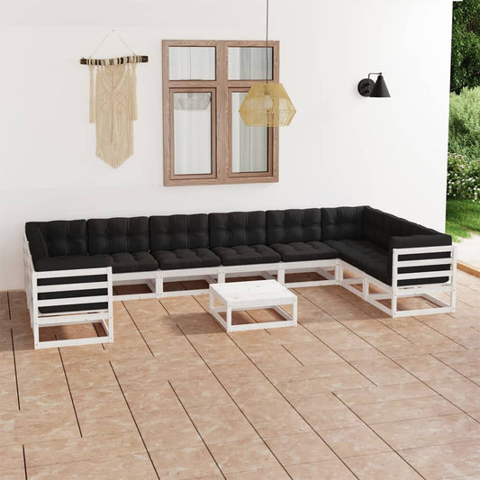 11-tlg. Garten-Lounge-Set mit Kissen Weiß Kiefer Massivholz 109512