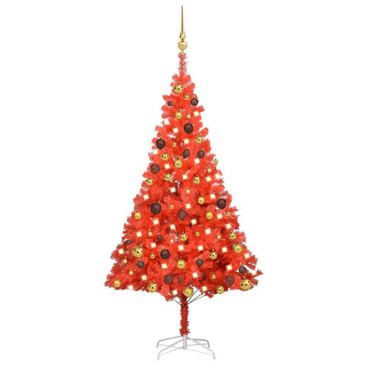 Künstlicher Weihnachtsbaum mit LEDs & Kugeln Rot 150 cm PVC 87583