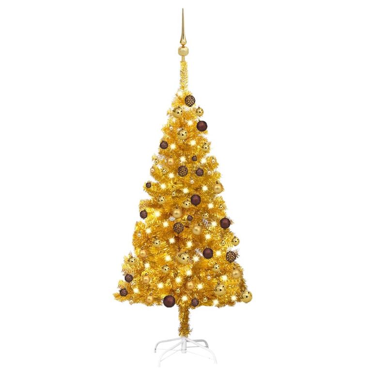 Künstlicher Weihnachtsbaum mit LEDs & Kugeln Golden 120cm PET 87515