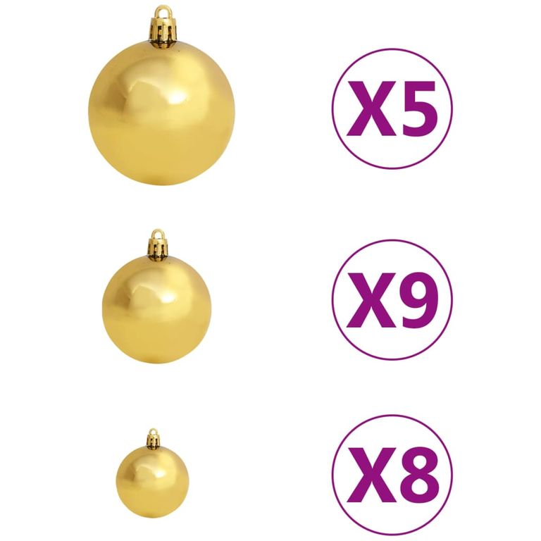 Künstlicher Weihnachtsbaum mit LEDs & Kugeln Golden 120cm PET 87515