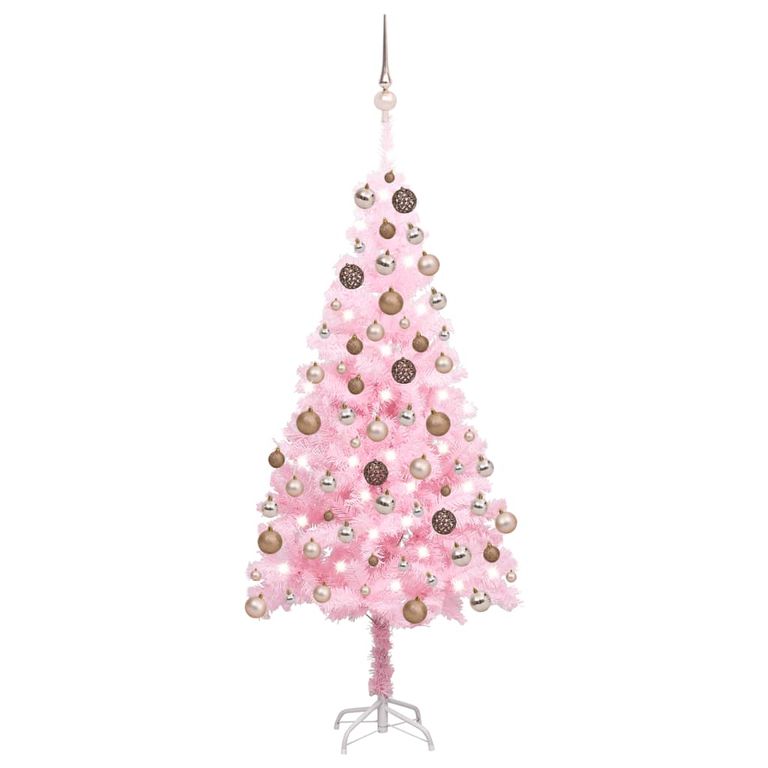 Künstlicher Weihnachtsbaum mit LEDs & Kugeln Rosa 120 cm PVC 87570