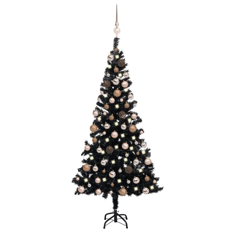 Künstlicher Weihnachtsbaum mit LEDs & Kugeln Schwarz 120cm PVC 87595