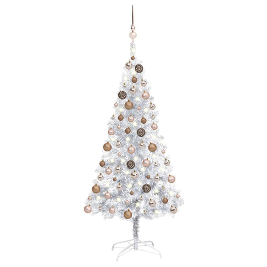 Künstlicher Weihnachtsbaum mit LEDs & Kugeln Silbern 120cm PET 87605