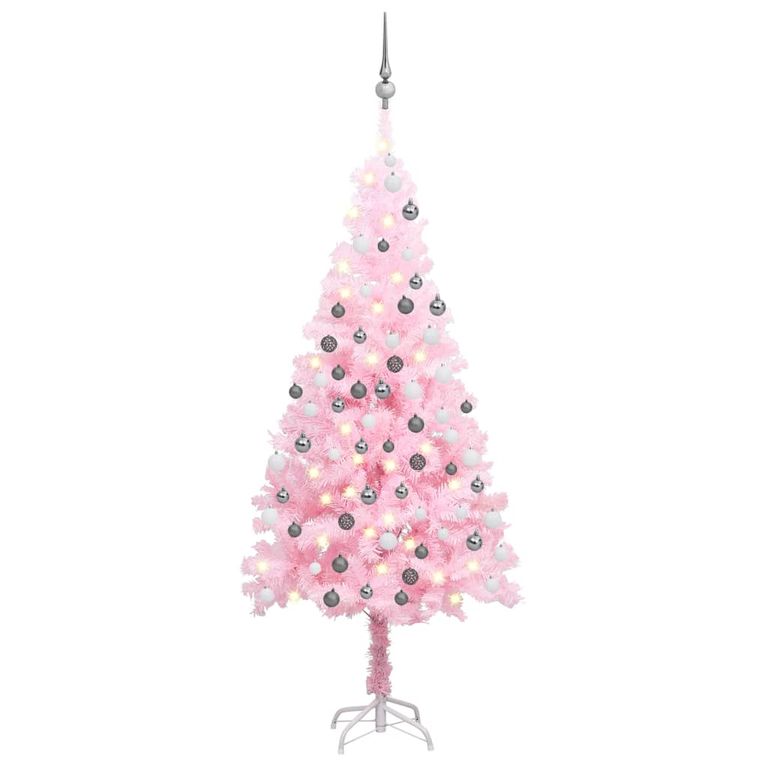 Künstlicher Weihnachtsbaum mit LEDs & Kugeln Rosa 120 cm PVC 87571