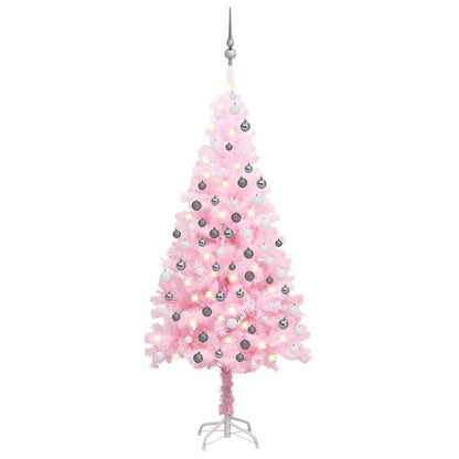 Künstlicher Weihnachtsbaum mit LEDs & Kugeln Rosa 120 cm PVC 87571