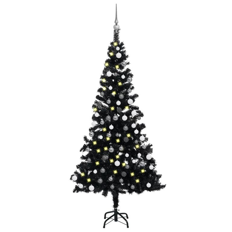 Künstlicher Weihnachtsbaum mit LEDs & Kugeln Schwarz 120cm PVC 128950