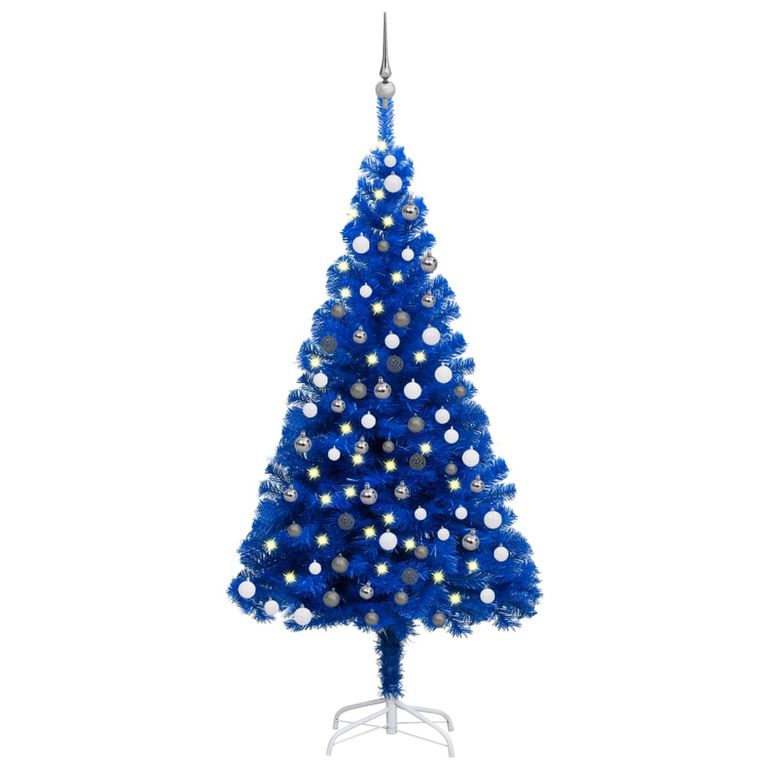 Künstlicher Weihnachtsbaum mit LEDs & Kugeln Blau 120 cm PVC  126970