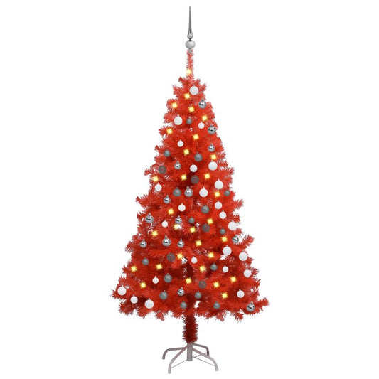 Künstlicher Weihnachtsbaum mit LEDs & Kugeln Rot 150 cm PVC  87585