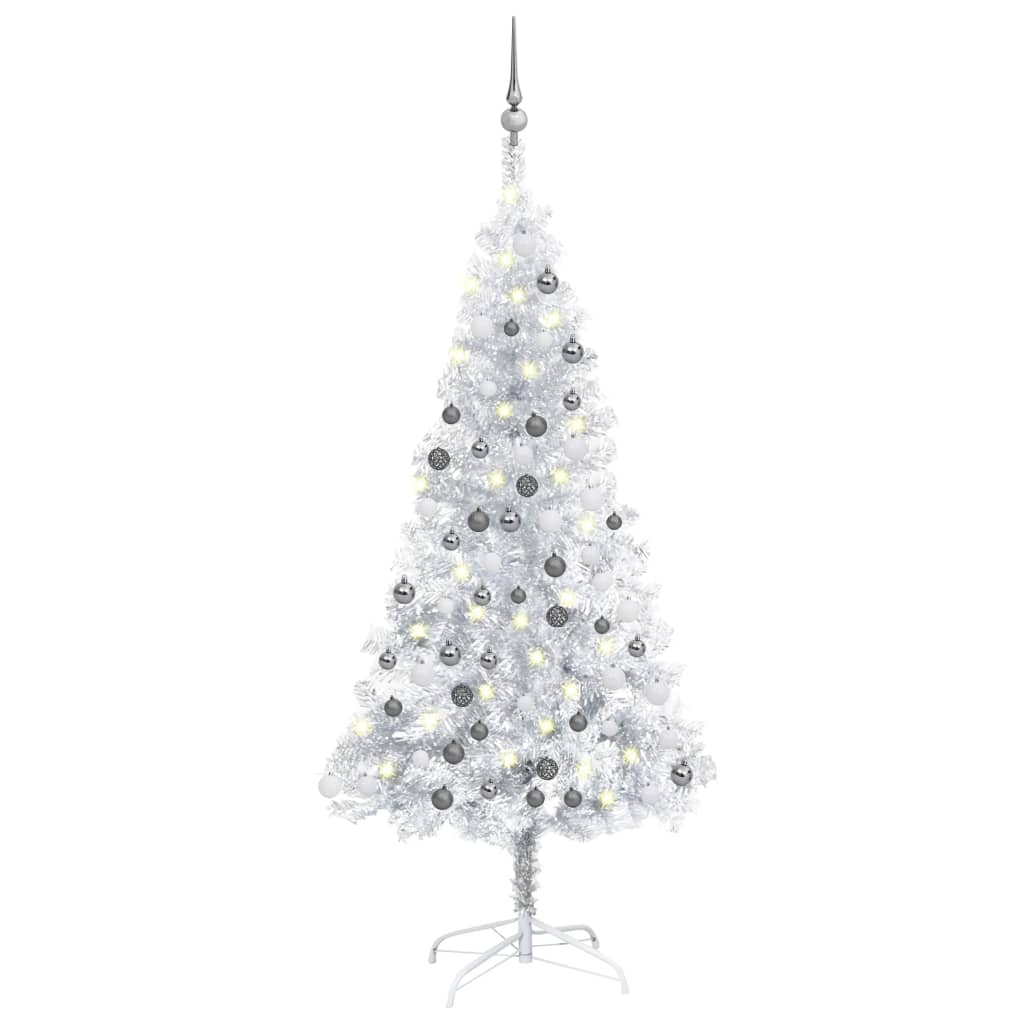 Künstlicher Weihnachtsbaum mit LEDs & Kugeln Silbern 120cm PET 87606