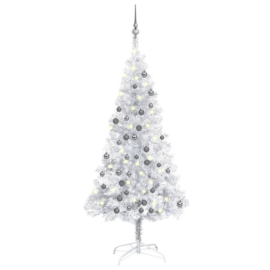 Künstlicher Weihnachtsbaum mit LEDs & Kugeln Silbern 120cm PET 87606