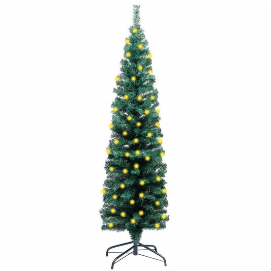 Künstlicher Weihnachtsbaum Schmal LEDs Ständer Grün 150 cm PVC 87962