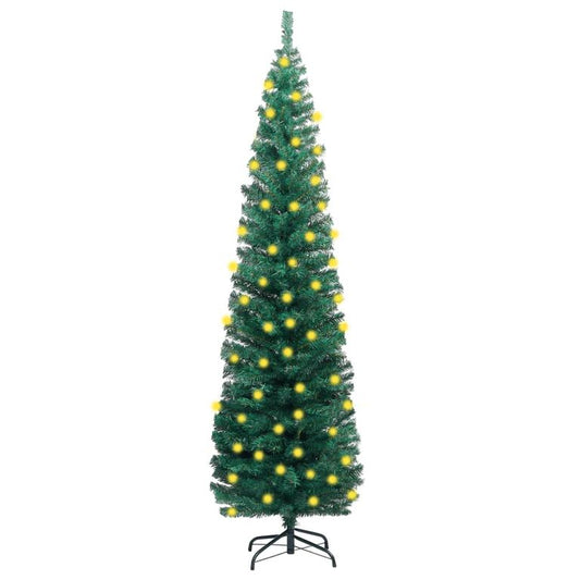 Künstlicher Weihnachtsbaum Schmal LEDs Ständer Grün 180 cm PVC 87963