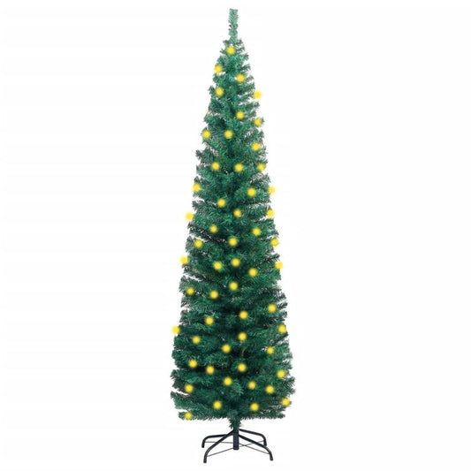 Künstlicher Weihnachtsbaum Schmal LEDs Ständer Grün 210 cm PVC 87964