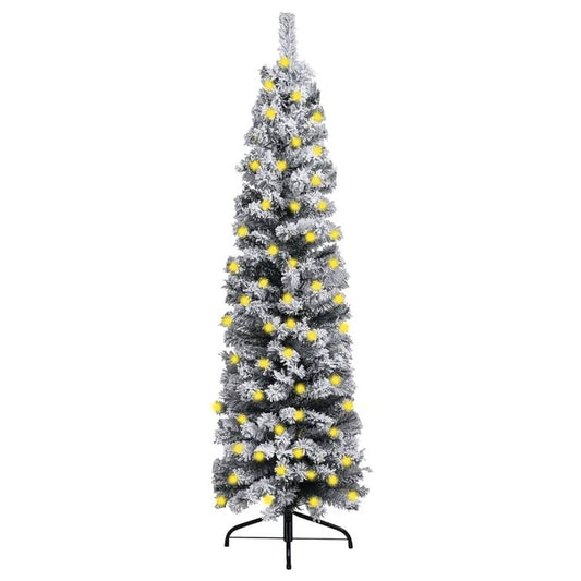 Weihnachtsbaum Schmal mit LEDs Beschneit Grün 150 cm PVC 88766