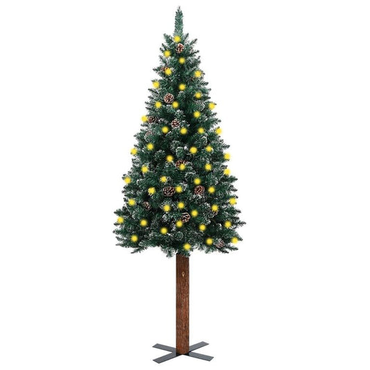 Weihnachtsbaum Schmal mit LEDs & Echtholz & Schnee Grün 150 cm 88759