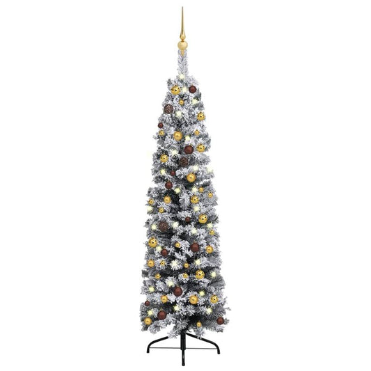 Weihnachtsbaum Schlank mit LEDs & Kugeln Grün 120 cm PVC 88680