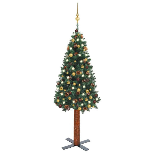 Weihnachtsbaum Schlank mit LEDs & Kugeln Grün 150 cm 128447