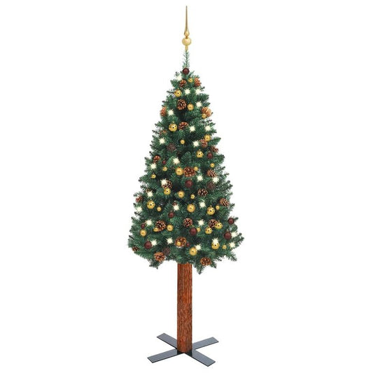 Weihnachtsbaum Schlank mit LEDs & Kugeln Grün 180 cm 88687