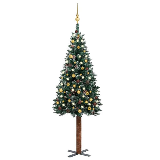 Weihnachtsbaum Schlank mit LEDs & Kugeln Grün 150 cm 127228