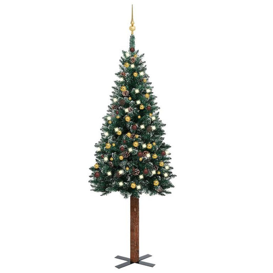 Weihnachtsbaum Schlank mit LEDs & Kugeln Grün 210 cm 88694