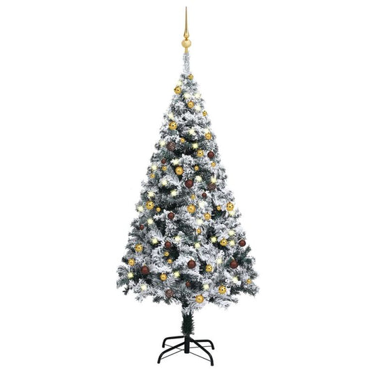 Künstlicher Weihnachtsbaum mit LEDs & Kugeln Grün 150 cm PVC 127164