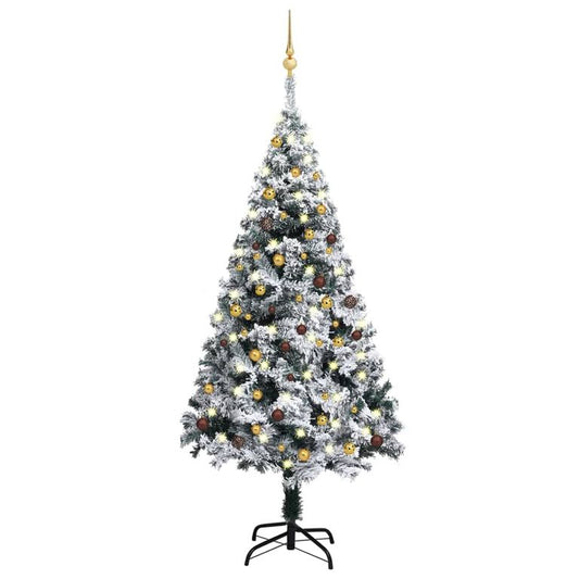 Künstlicher Weihnachtsbaum mit LEDs & Kugeln Grün 180 cm PVC 127125