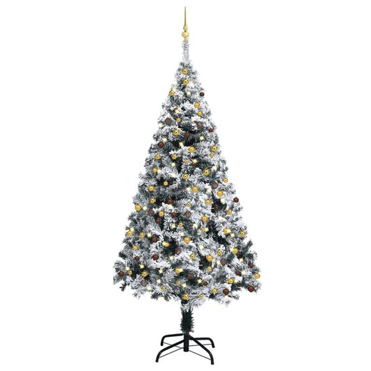 Künstlicher Weihnachtsbaum mit LEDs & Kugeln Grün 210 cm PVC 87552