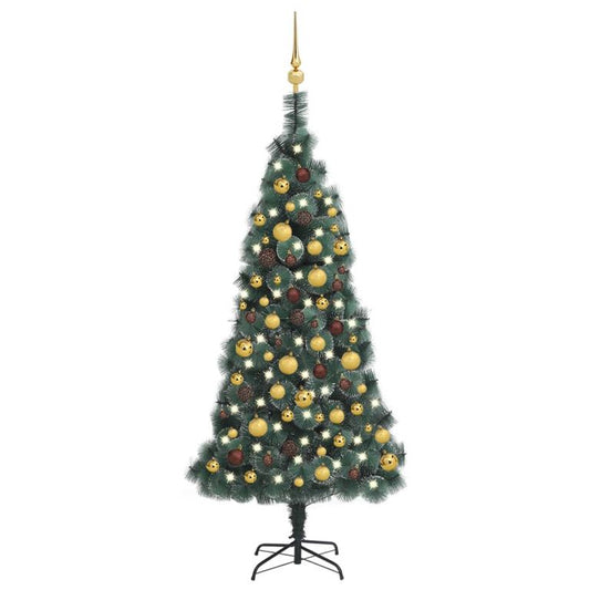 Künstlicher Weihnachtsbaum LEDs & Kugeln Grün 150 cm PVC & PE 126787