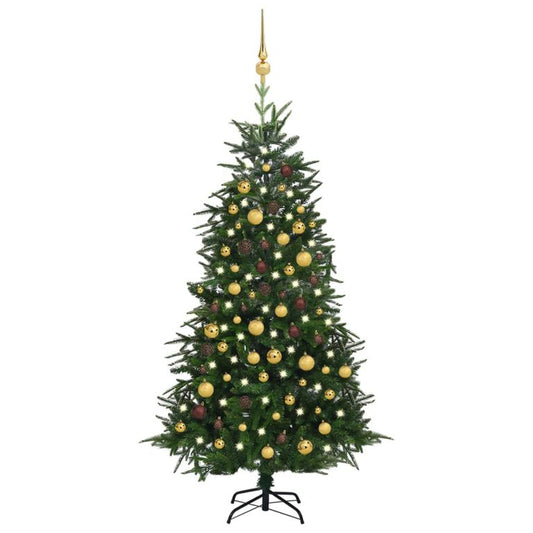 Künstlicher Weihnachtsbaum LEDs & Kugeln Grün 180 cm PVC & PE 129007