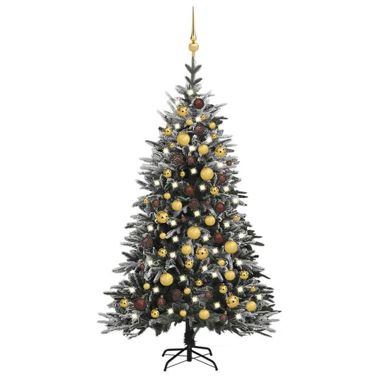 Künstlicher Weihnachtsbaum LEDs & Kugeln Beschneit 120cm PVC PE 126871